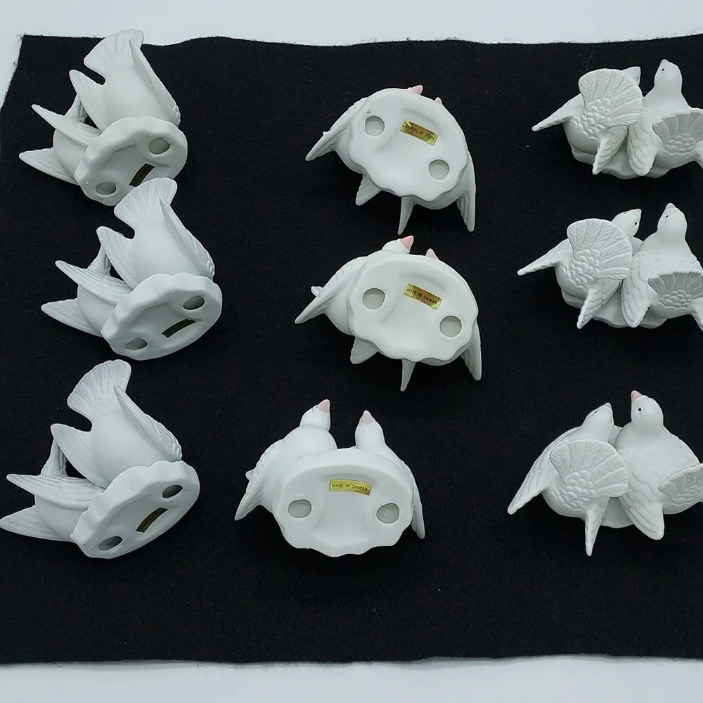 9-Piece White Ceramic Doves Cake Toppers